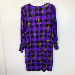 Vintage Deadstock Stanley Plato’s Long Sleeve Plaid Shift Dress - Purple - 10